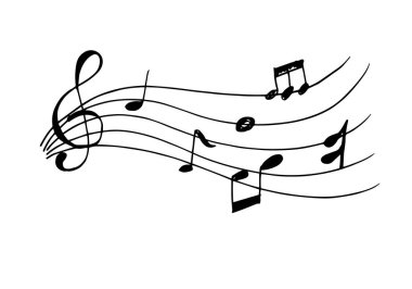 Beyaz arkaplanda karalama biçiminde müzik notası tasarımı ögesi..