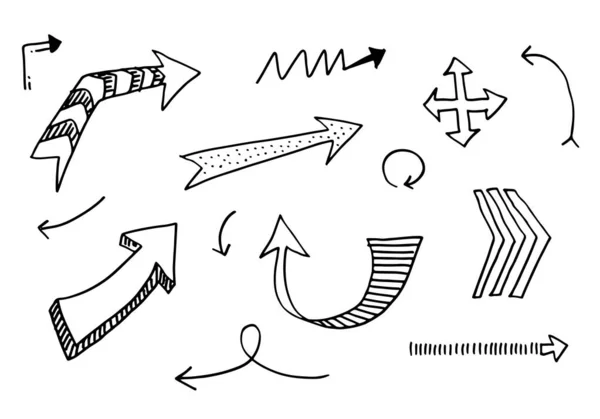 Elementos Design Doodle Setas Desenhadas Mão Isoladas Sobre Fundo Branco — Vetor de Stock