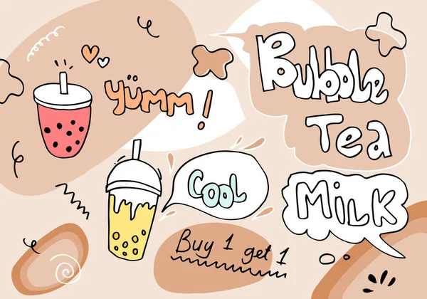 Bubble Milk Tea Diseño Promociones Especiales Boba Milk Tea Pearl — Vector de stock