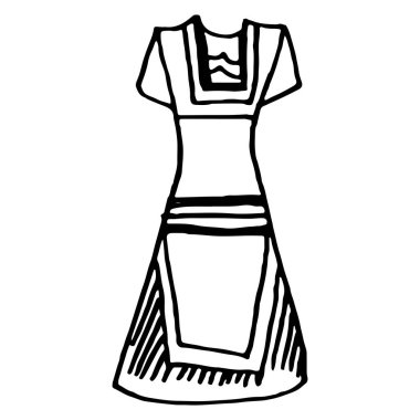 Çocuk kıyafetleriyle karalama el çizimi. Çocuklar için satır ve boyama sayfalarının vektör illüstrasyonu