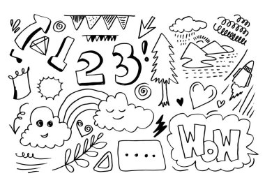 El çizimi çocuklar beyaz arka planda karalama yapar.