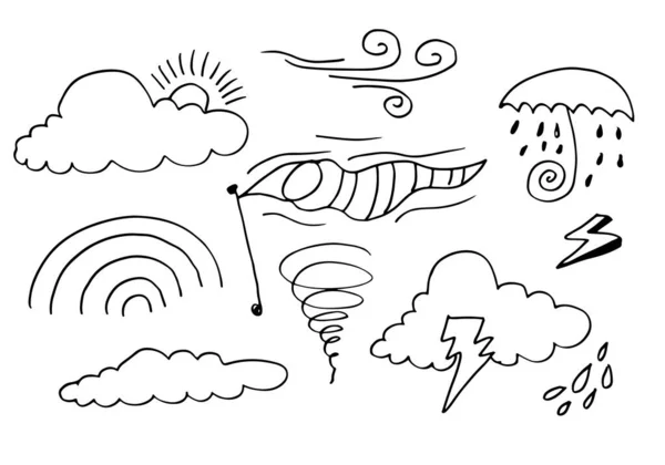 Tempo Doodle Vector Set Ilustração Com Mão Desenhada Linha Arte — Vetor de Stock