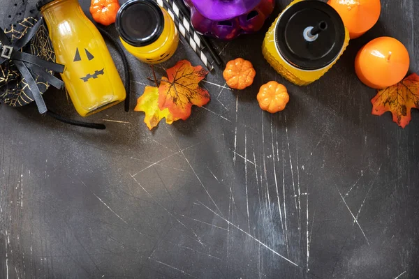 Boisson Citrouille Sur Une Table Festive Halloween Citrouilles Halloween Lanterne — Photo