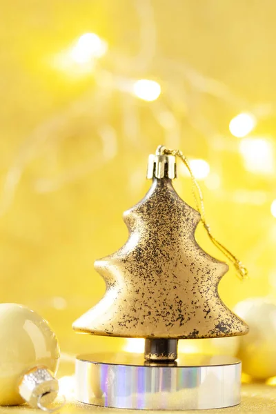 Karácsony Varázsa Téli Fenyő Arany Színű Paletta Karácsonyi Dekoráció Egy — Stock Fotó