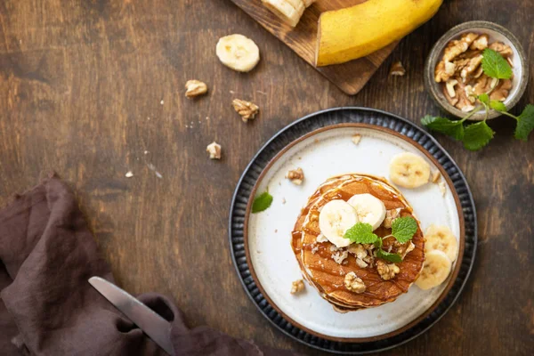 Celebrar Dia Das Panquecas Pequeno Almoço Americano Deliciosas Panquecas Caseiras — Fotografia de Stock