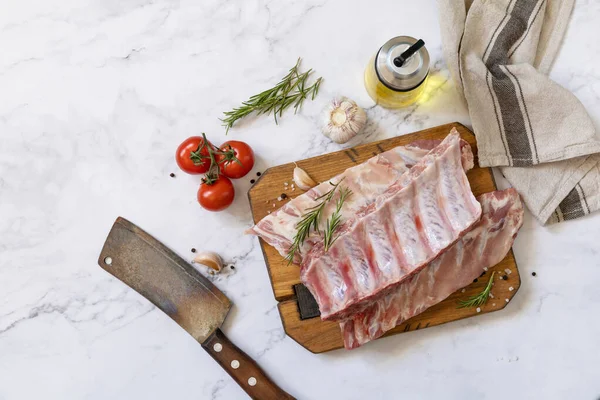 Raw Veal Calf Brisket Ribs Meat Vegetable Spices Short Spare —  Fotos de Stock