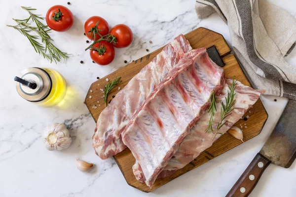 Raw Veal Calf Brisket Ribs Meat Vegetable Spices Short Spare —  Fotos de Stock