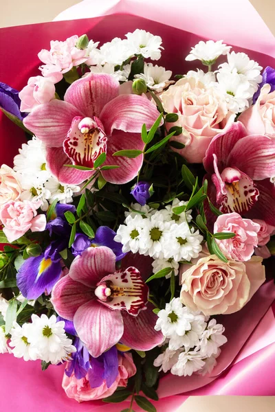Anneler Günü Kadınlar Günü Doğum Günü Kartı Çiçek Açan Orkideler — Stok fotoğraf
