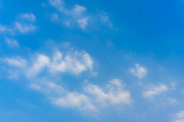 Bright blue sky with white fluffy clouds, natural background
