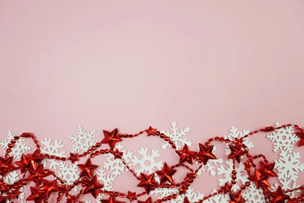 Kerst Ornament Rand Frame Roze Achtergrond — Stockfoto
