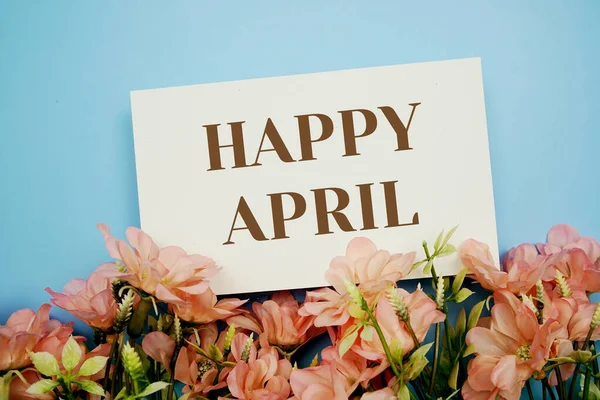 Boldog Apriltext Virág Keret Kék Háttér — Stock Fotó