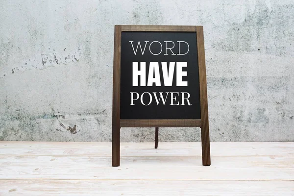 Word Have Power Typography Text Blackboard Set Wooden Floor Brick — Stockfoto