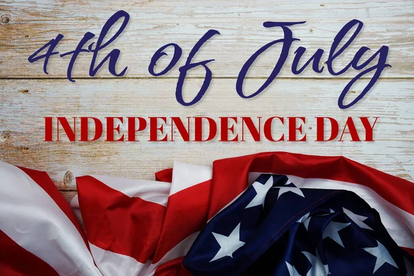Mensagem Dia Independência Julho Com Bandeira Americana Fundo Madeira — Fotografia de Stock