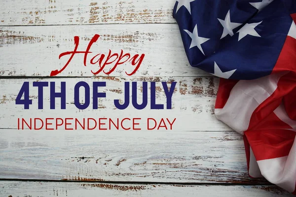 Mensagem Feliz Dia Independência Julho Com Bandeira Americana Fundo Madeira — Fotografia de Stock