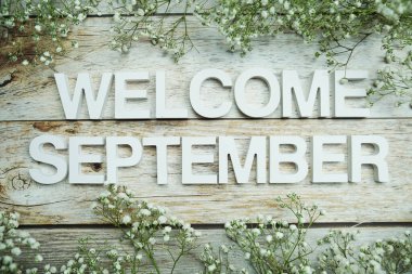 Tahta arka planda Eylül alfabesi harfleri Hoşgeldiniz