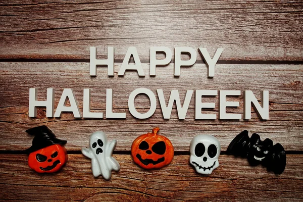 Happy Halloween Abeceda Písmeno Dřevěném Pozadí — Stock fotografie
