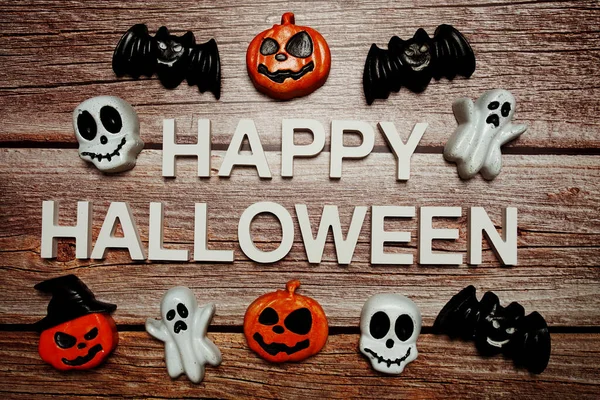 Happy Halloween Abeceda Písmeno Dřevěném Pozadí — Stock fotografie