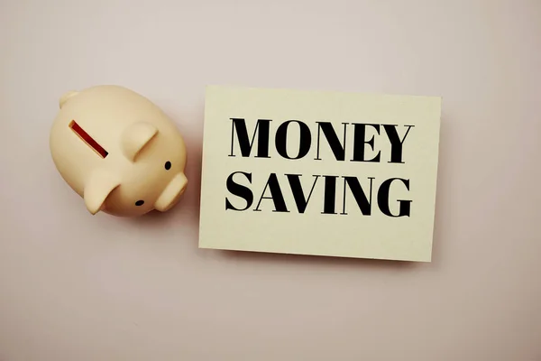 Money Saving Text Message Piggy Bank Pink Background — Foto de Stock