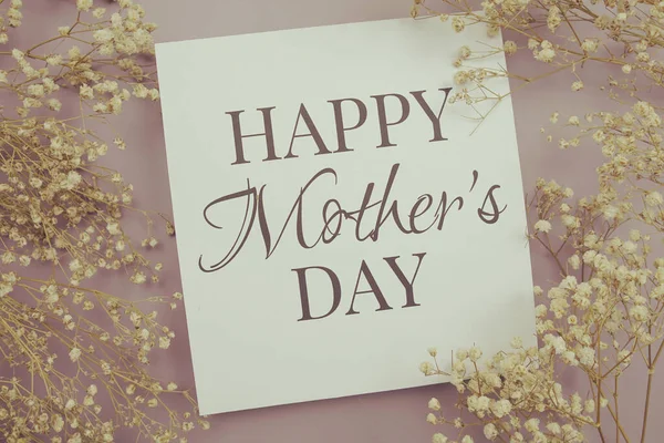 Happy Mother Day Text Paper Card Flower Decoration Wooden Background — Foto Stock