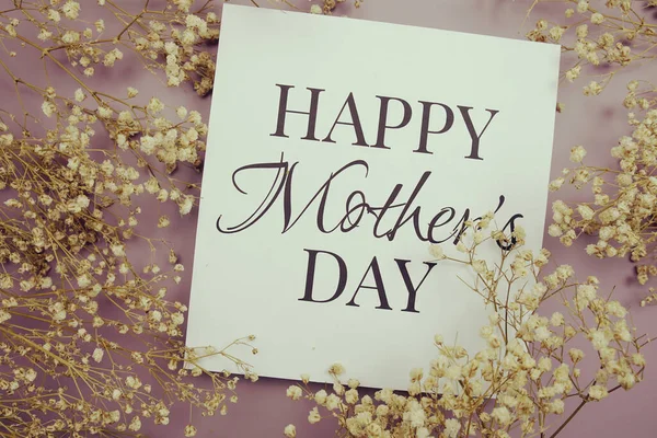 Happy Mother Day Text Paper Card Flower Decoration Wooden Background — Foto de Stock