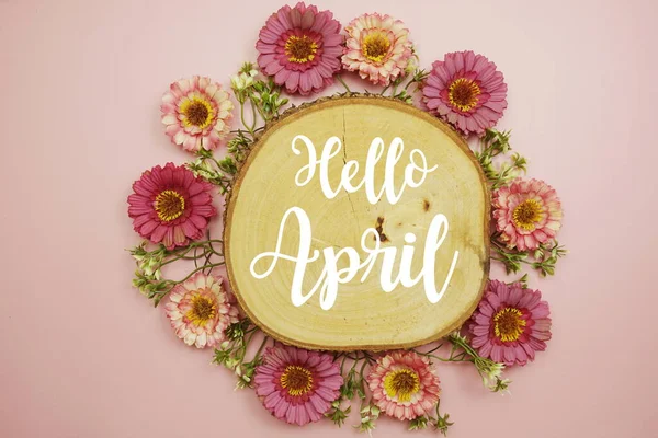 Hello April Typography Text Decorate Flower Pink Background — Φωτογραφία Αρχείου