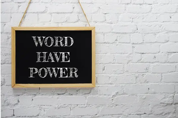 Word Have Power Typography Text Wooden Blackboard Hanging White Brick — Stockfoto
