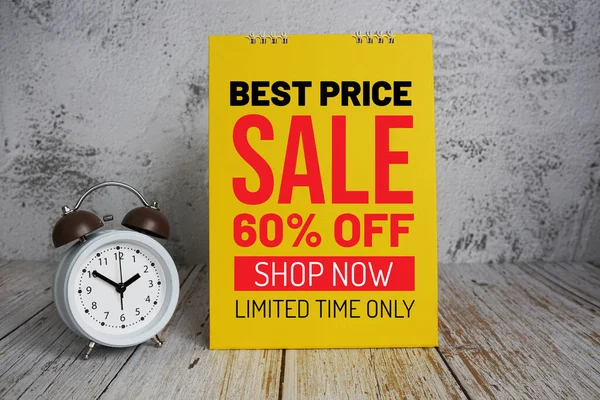 Best Price Sale 80% off text message and alarm clock on wooden background
