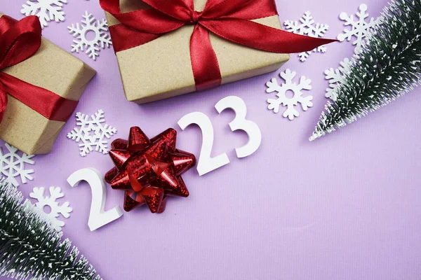 Feliz Año Nuevo 2023 Letras Del Alfabeto Sobre Fondo Púrpura —  Fotos de Stock