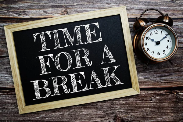 Time Break Word Alarm Clock Wooden Background — Fotografia de Stock