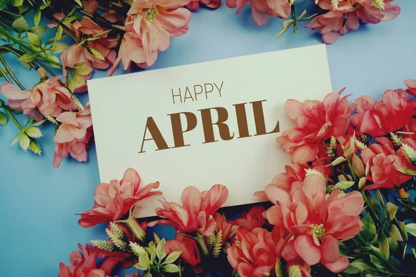 Hello April Text Message Flower Decoration Blue Background — Fotografia de Stock