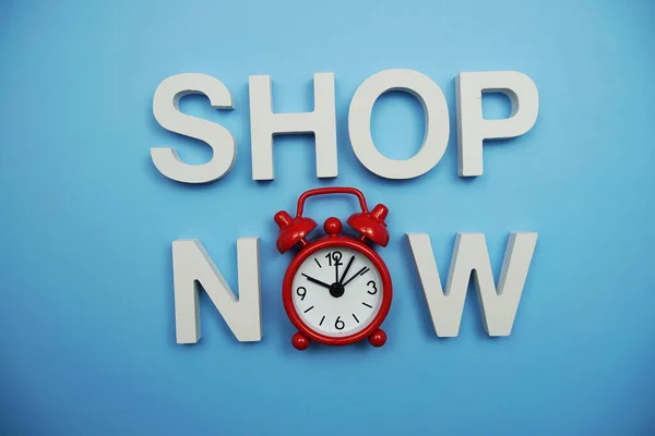 Shop Now Alphabet Letters Blue Background — Zdjęcie stockowe