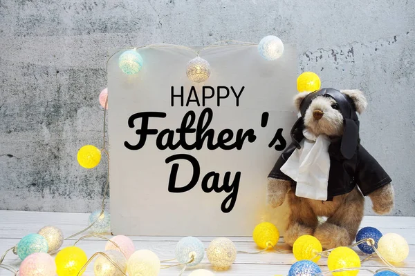 Happy Fathers Day Μήνυμα Κειμένου Αρκουδάκι Και Led Διακόσμηση Από — Φωτογραφία Αρχείου