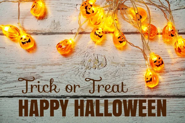 Happy Halloween Typografie Text Dýně Světla Led Pro Halloween Dekorace — Stock fotografie