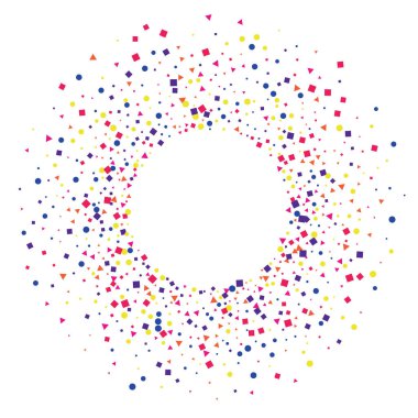 Mavi Geometrik Patlama izole edildi. Yıl Konfeti dokusu. Sarı Su Sıçratma Arkaplanı. Pembe Parlak Çember.