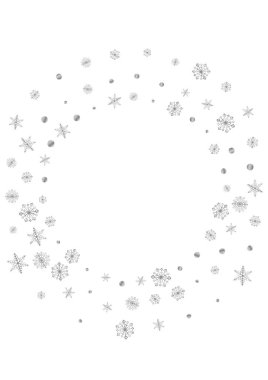 Gri Kar Arkaplan Beyaz Vektörü. Nokta Parıltısı Kartı. Parlak Kar Tanesi Şeffaf. Metal Xmas İllüstrasyonu.