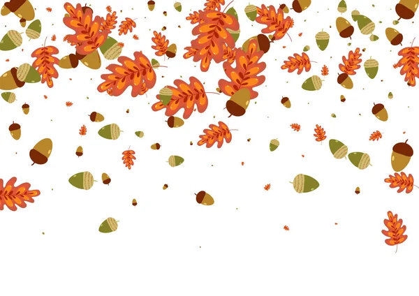 Orange Blätter Hintergrund Weißer Vektor Floral Frame Pflanzen Eichel Braun — Stockvektor
