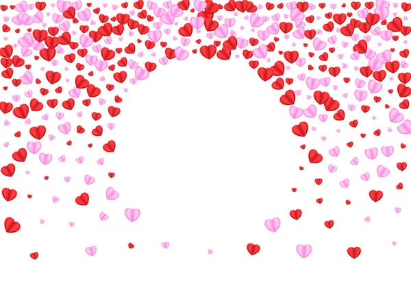 Roze Hart Achtergrond Witte Vector Groet Frame Confetti Schattige Illustratie — Stockvector