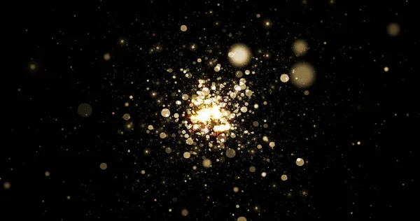Pozadí Zlatým Světlem Bokeh Jiskry Třpytivých Částic Exploze Kouzelná Záře — Stock fotografie