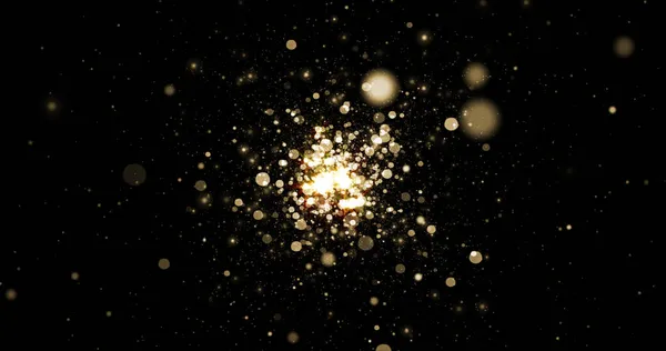 Fondo Con Bokeh Luz Oro Destellos Explosión Partículas Brillo Efecto — Foto de Stock