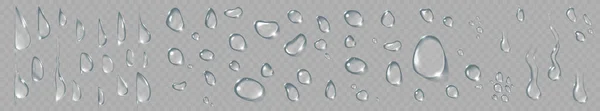 Conjunto Condensación Gota Agua Gotita Lluvia Transparente Limpia Realista Del — Archivo Imágenes Vectoriales