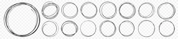 Set Schizzi Disegnati Mano Cerchi Rotondi Scarabocchi Circolari Vettoriali Elemento — Vettoriale Stock