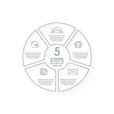 5 adım ya da seçenekli çember bilgisi. Oklu iş konsepti için özet Infographics şablonu düzen, sunum, bayrak, yuvarlak diyagram veya grafik için kullanılabilir. Vektör illüstrasyonu