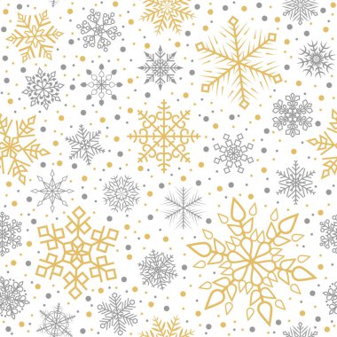 Noel ve yeni yıl kartpostalları ya da selamlar için kusursuz kar taneleri deseni. Kar tanelerinin kış arkaplanı.