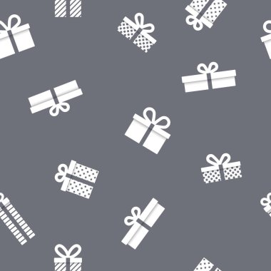 Hediye kutularıyla Noel ve Yeni Yıl desenleri. Vektör arkaplanı.