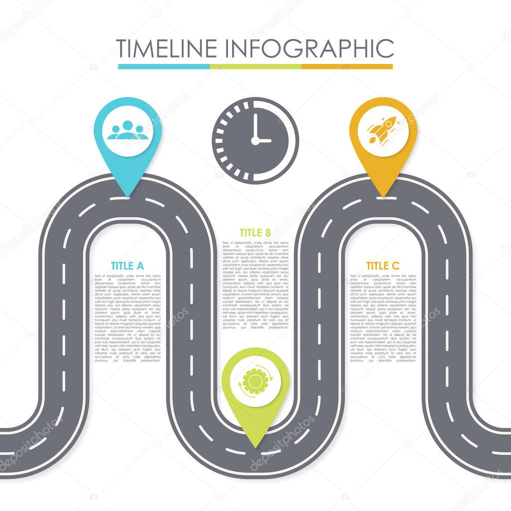 Business road map infographic. Timeline template can be used for modern diagram, presentation, chart or web pages. Vector illustration.