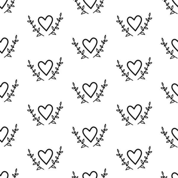 Modèle Sans Couture Coeur Adore Papier Numérique Noir Blanc Illustration — Image vectorielle