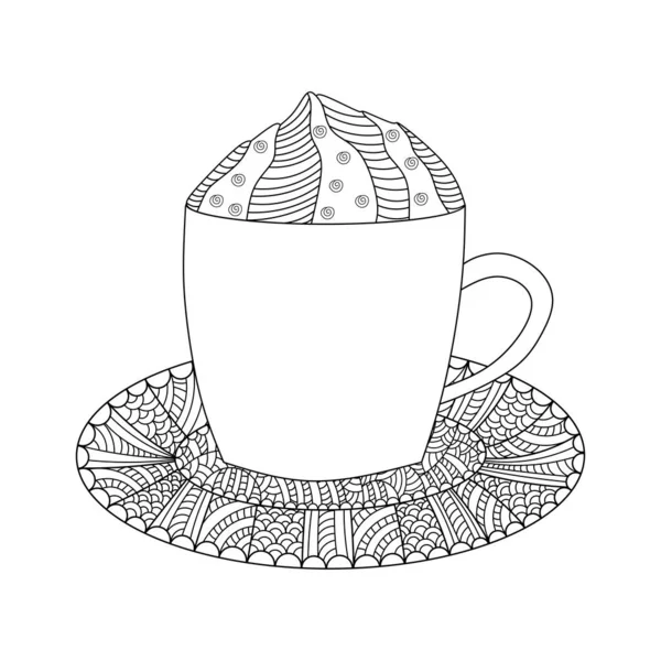 Handr Drawn Cup Mug Icon Coloring Page Vector Illustration — Stock Vector