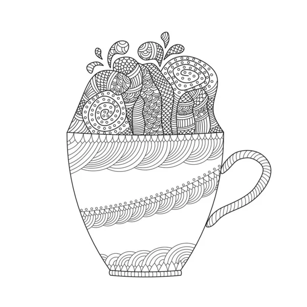 Намальована Вручну Чашка Ікона Оленя Сторінка Кольорів Приклад Вектора — стоковий вектор