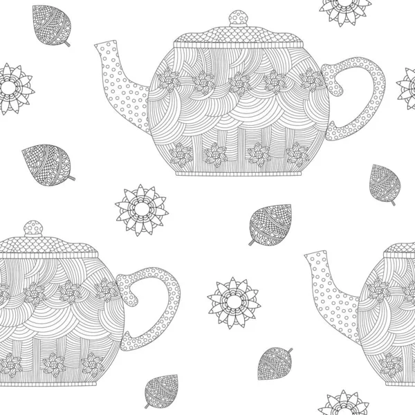 Nahtloses Muster Mit Teekessel Hintergrund Mit Handgezogener Teekanne Vektorillustration — Stockvektor