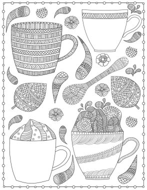 Çocuklar ve yetişkinler için bardak boyama sayfası. El çizimi. Harf boyutu. Vektör illüstrasyonu.